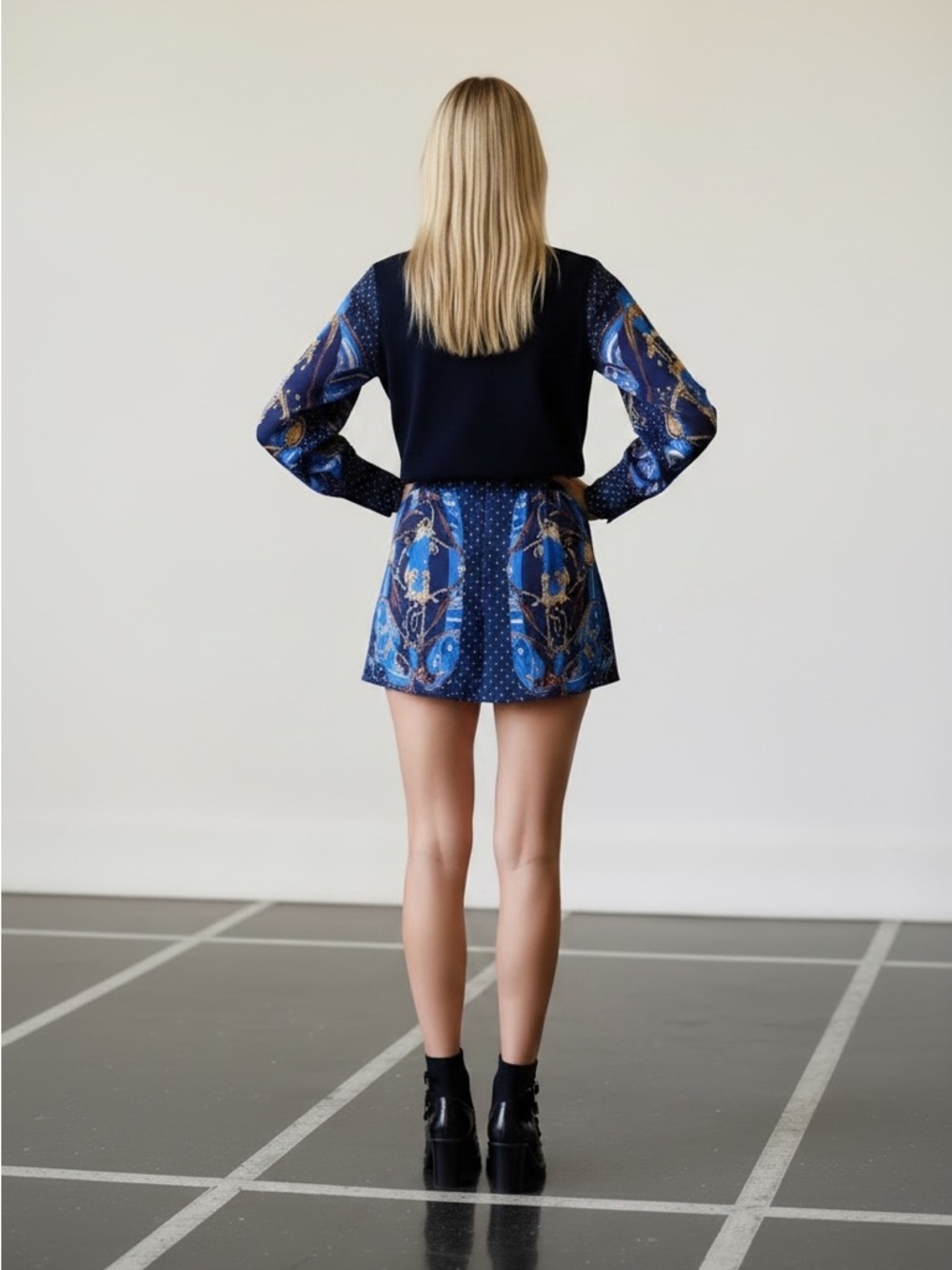 Sandro Blue Paisley Mini Skirt Size 2 Parisian Chic A Line